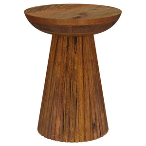 Fall in love with the incredible detail and depth of a modern wood side table. This gorgeous table features mango wood with a bowl top and pedestal base to create a chic, refined silhouette. It-'s adorned with scallop details on its conical pedestal, offe