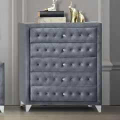 5 Drw Drawer: Velvet Padded Fronts, GLIDE Side Metal (2/3 Ext.), DOVETAIL English Front & Back, NOT FELT-LINED, Safety Stop, Manual Close, Hardware: Single Pull Crystal-Like Knob (Plastic, Removable) CONSTRUCTION: Fully Padded Case Wooden Inner Frame: Woo