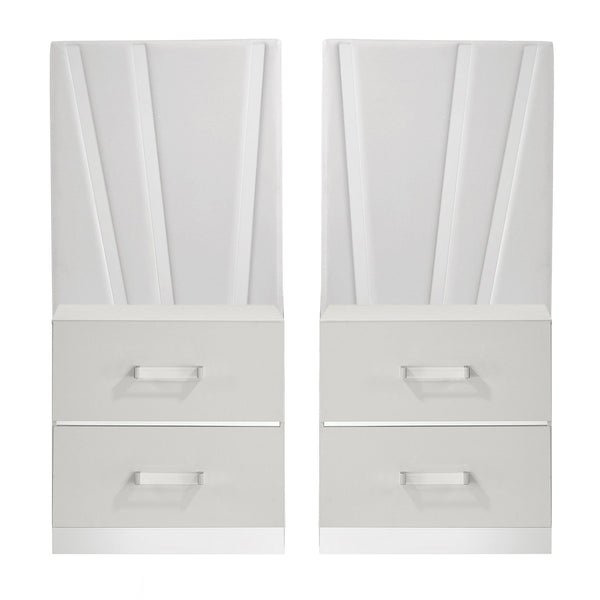 The Europa decorative back panels are designed for use with the Europa Nightstand. The Europa-'s sophisticated look is achieved through a gleaming white finish, mylar accents, and acrylic drawer pulls. Quality craftsmanship is evident in the eco-friendly 