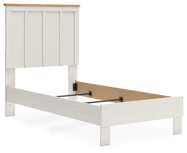 Linnocreek - White / Warm Brown - Twin Panel Bed