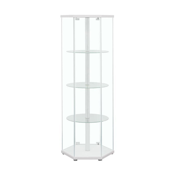 Zahavah - 4-Shelf Hexagonal Clear Glass Curio Cabinet - White