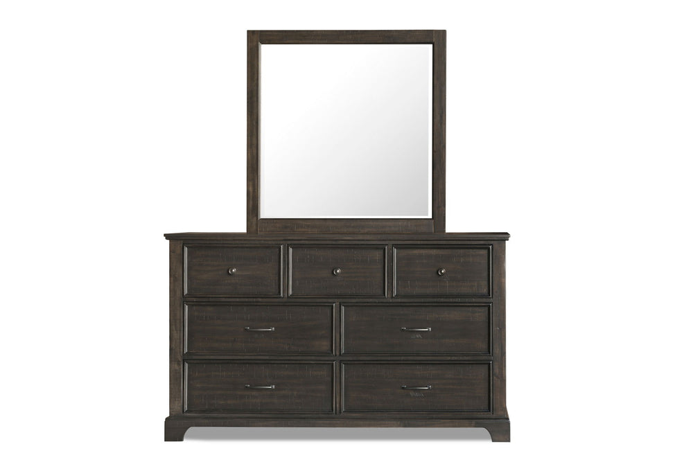 The Stafford County Wood 7 Drawer Dresser in walnut brown combines quality craftsmanship with contemporary design. Crafted from solid acacia, manufactured woods, and acacia veneers, this dresser is built to last and enhances any bedroom with its beauty. T