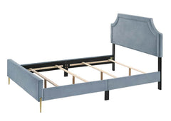 The perfect centerpiece for your bedroom. The Milla bed features a nailhead trim headboard and a low-profile footboard style frame. Luxurious and comfortable haven to sleep in. The gold tapered metal legs provide sturdy support for years to come. This pla