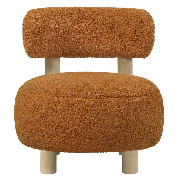  plush boucle upholster that sets a trendy ambiance. The chair shows off a low profile