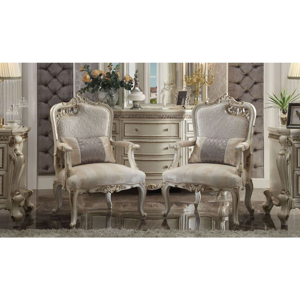 Picardy - Chair With Pillow Lf Leaf - Fabric & Antique Pearl
