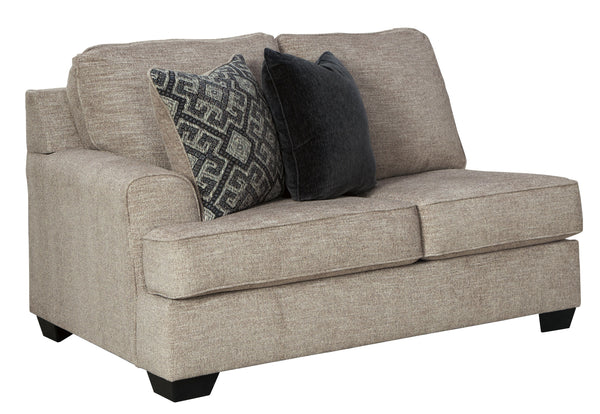 This left-arm facing loveseat is made with textured polyester chenille upholstery. Pairs with other items in the series to make a sectional.<br><br><b>Additional Dimensions</b><br><ul><li>Arm height: 26-"</li><li>Leg height: 3-"</li><li>Minimum width of d