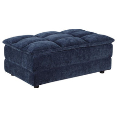 This elegant tufted ottoman is a versatile addition to your living space, offering both style and function. Upholstered in soft blue corduroy fabric with a pillow top grid-tufted design, it provides a pillow top comfortable surface for resting your feet, 
