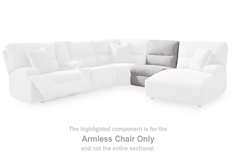 This armless chair is made with Next-Gen Nuvellaâ„¢ (polyester) upholstery. Pairs with other items in the series to make a sectional.<br><br><b>Additional Dimensions</b><br><ul><li>Seat depth: 22-"</li><li>Seat height: 20-"</li><li>Top of cushion to top o