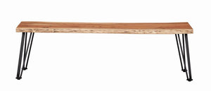  this rectangular dining bench makes a modern statement. Designed with natural acacia