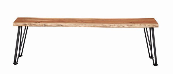 this rectangular dining bench makes a modern statement. Designed with natural acacia