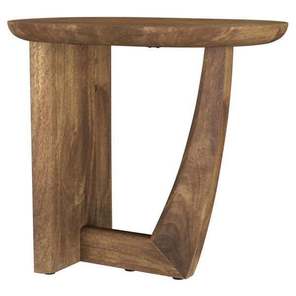 Beautiful mango wood construction sets a refined but organic tone for the sculpted silhouette of a modern end table. It-'s designed to make an impact in surrounding decor in your living room, entry, or den. This table boasts a solid rectangular support wi