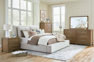 Cabalynn - 4 Pc. - Dresser, Mirror, California King Upholstered Bed - Light Brown