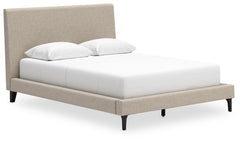 Clean-lined and contemporaryâ€”but far from starkâ€”this queen upholstered bed with roll slats is a fresh style awakening. Its sleekly simple low profile and soft gray woven fabric play perfectly with the modern aesthetic and calming mood you long for in 