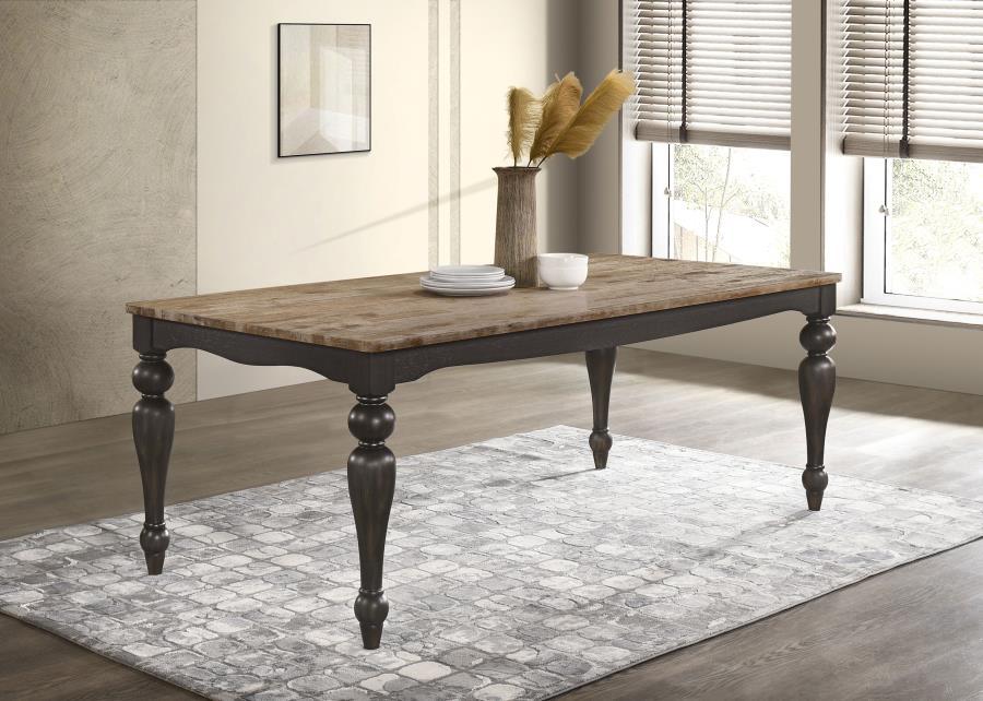 Elegantly turned legs and attention to overall detail merge to create an eye-pleasing look with rustic natural beauty in a wooden dining table. Traditional artistry and fluid design elements compose a timeless piece for large or small parties youâ€™ll ent