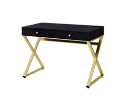 Simple, bold, and appealing, the Coleen Writing Desk will give your workplace a distinct look with contemporary style. The brilliant table top on trendy cross-base legs gives the desk a gorgeous and lustrous look. It has two storage drawers for your offic