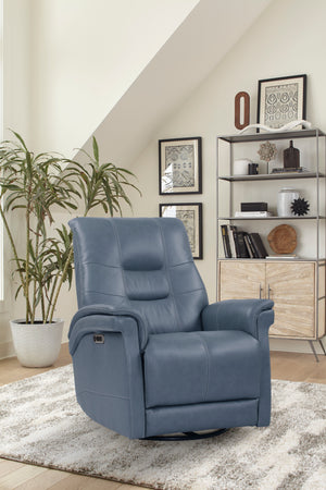 Carnegie - Powered By Freemotion Cordless Power Swivel Glider Recliner (Set of 2) - Verona Azure