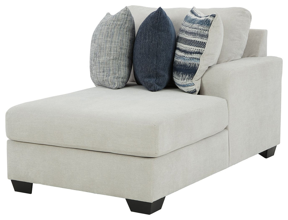 This right-arm facing corner chaise is made with polyester upholstery. Pairs with other items in the series to make a sectional.<br><br><b>Additional Dimensions</b><br><ul><li>Arm height: 26-"</li><li>Seat depth: 21-"</li><li>Seat height: 21-"</li><li>Top
