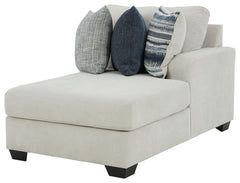 This right-arm facing corner chaise is made with polyester upholstery. Pairs with other items in the series to make a sectional.<br><br><b>Additional Dimensions</b><br><ul><li>Arm height: 26-"</li><li>Seat depth: 21-"</li><li>Seat height: 21-"</li><li>Top