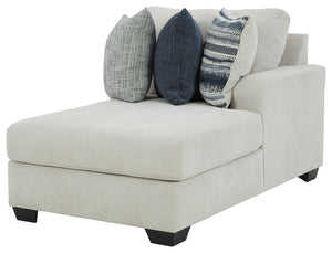 This right-arm facing corner chaise is made with polyester upholstery. Pairs with other items in the series to make a sectional.<br><br><b>Additional Dimensions</b><br><ul><li>Arm height: 26-"</li><li>Seat depth: 21-"</li><li>Seat height: 21-"</li><li>Top