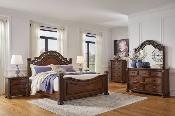 Lavinton - 8 Pc. - Dresser, Mirror, Chest, King Poster Bed, 2 Nightstands - Brown