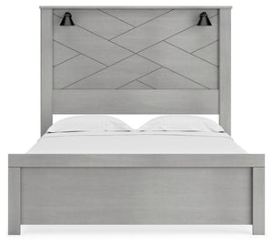 Cottonburg - Light Gray / White - Queen Panel Bed with Sconce Lights