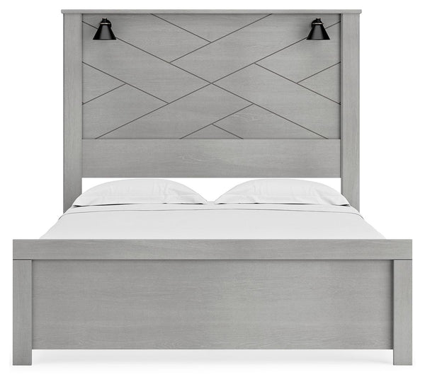 Cottonburg - Light Gray / White - Queen Panel Bed with Sconce Lights