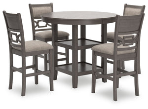 Canâ€™t decide between classic and contemporary? Embrace the beauty of transitional style with this casually sophisticated counter height dining table and bar stools. A clean-lined profile and modern light gray finish merge with textured upholstery to cre