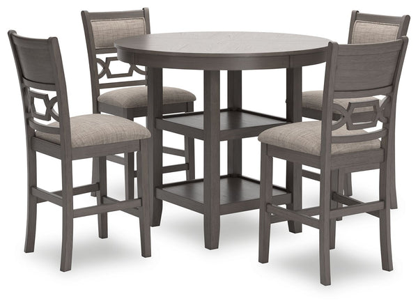Canâ€™t decide between classic and contemporary? Embrace the beauty of transitional style with this casually sophisticated counter height dining table and bar stools. A clean-lined profile and modern light gray finish merge with textured upholstery to cre