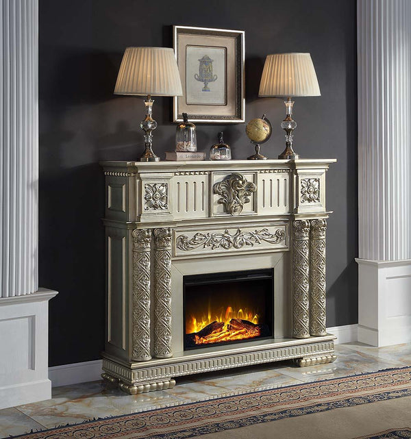 Classy meets functional in this Vendom fireplace. This unit is finished in gold patina for a classic look. It features realistic flame and amber effects to create the perfect cozy night in. The flame effects can be used with or without heat for enjoyment 