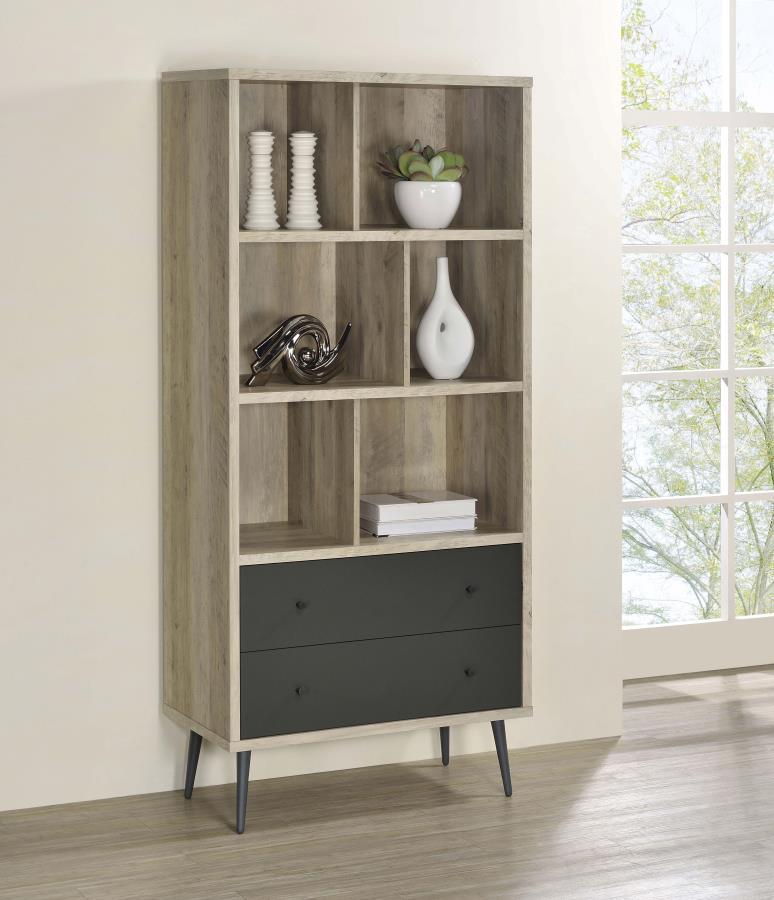 A nod to Euro design concepts adds a Scandinavian vibe to a bookcase youâ€™ll want to consider. Make room for those scattered books and magazines in a central unit with a rustic feel and high vertical profile that saves space. This bookcase is made of ant