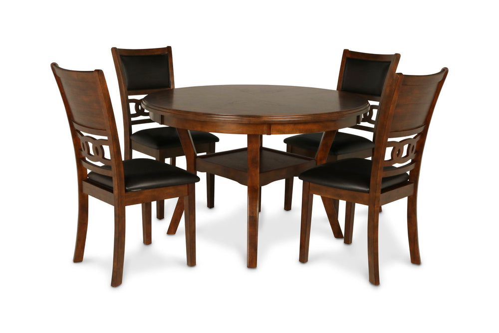 The elegant Gia 5 Piece Dining Table and Chair Set is built with durability and comfort in mind. This dining set provides spacious seating for four, and a handy storage shelf located under the table top to store dinnerware or decor. The dining table apron