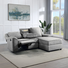 Designed in blue linen and gray linen, this Destiny sectional sofa could let us have a cozy spot for shared moments. The dropdown table served as a perfect place for coffee and quiet conversations, turning the sofa into their favorite corner of the home. 
