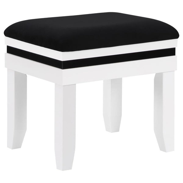  the large desk features a bold black and white finish sur