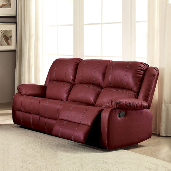 The Zuriel reclining sofa collection is a wonderful choice for any family room, combines luxurious faux leather with the comfort of padded, reclining seating. Comfortable contoured seats, soft to the touch while the reclining footrests offer full leg supp