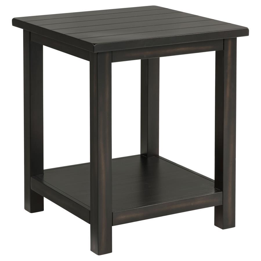 Blending rustic warmth with functional design, this end table enhances your living room with cozy style. Built from pine wood and reinforced with engineered wood, it features a square silhouette suited for farmhouse or casual interiors. Its open lower she