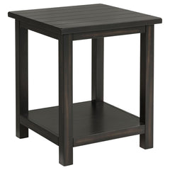 Blending rustic warmth with functional design, this end table enhances your living room with cozy style. Built from pine wood and reinforced with engineered wood, it features a square silhouette suited for farmhouse or casual interiors. Its open lower she