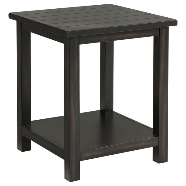 Blending rustic warmth with functional design, this end table enhances your living room with cozy style. Built from pine wood and reinforced with engineered wood, it features a square silhouette suited for farmhouse or casual interiors. Its open lower she