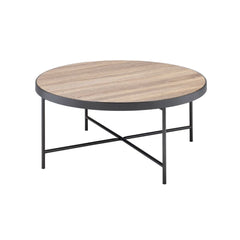 The Bage occasional collection express your hipness with stylish industrial inspired design, its 32-inch round Weathered Gray top is the perfect size for any living room space. Its banded edge gives it a solid look setting on the dark metal legs and cross