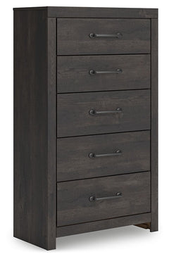 This chest of drawers puts a casually chic twist on everyday function. Its rustic charcoal finish pairs well with other neutrals and pops of color alike, giving you the flexibility to change up your aesthetic as you please. Smooth-gliding drawers keep clo