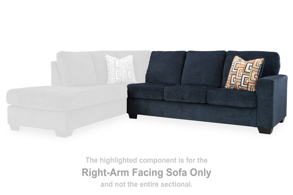 This right-arm facing sofa is made with polyester upholstery. Pairs with other items in the series to make a sectional.<br><br><b>Additional Dimensions</b><br><ul><li>Arm height: 25-"</li><li>Seat depth: 21-"</li><li>Seat height: 20-"</li><li>Top of cushi