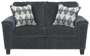  budget-conscious loveseat beautifully fits the bill. Covered in a smoke gray chenille upholstery loaded with plush texture