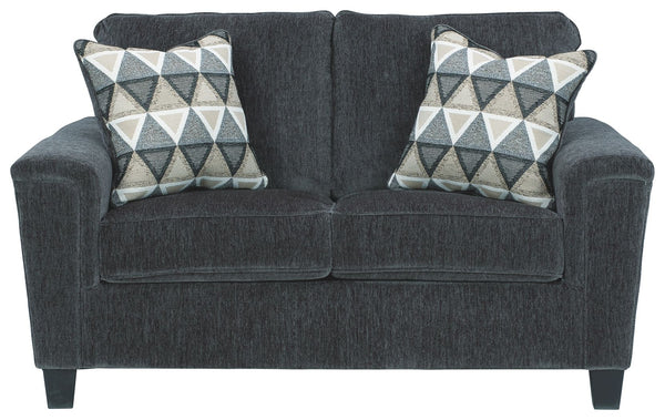  budget-conscious loveseat beautifully fits the bill. Covered in a smoke gray chenille upholstery loaded with plush texture