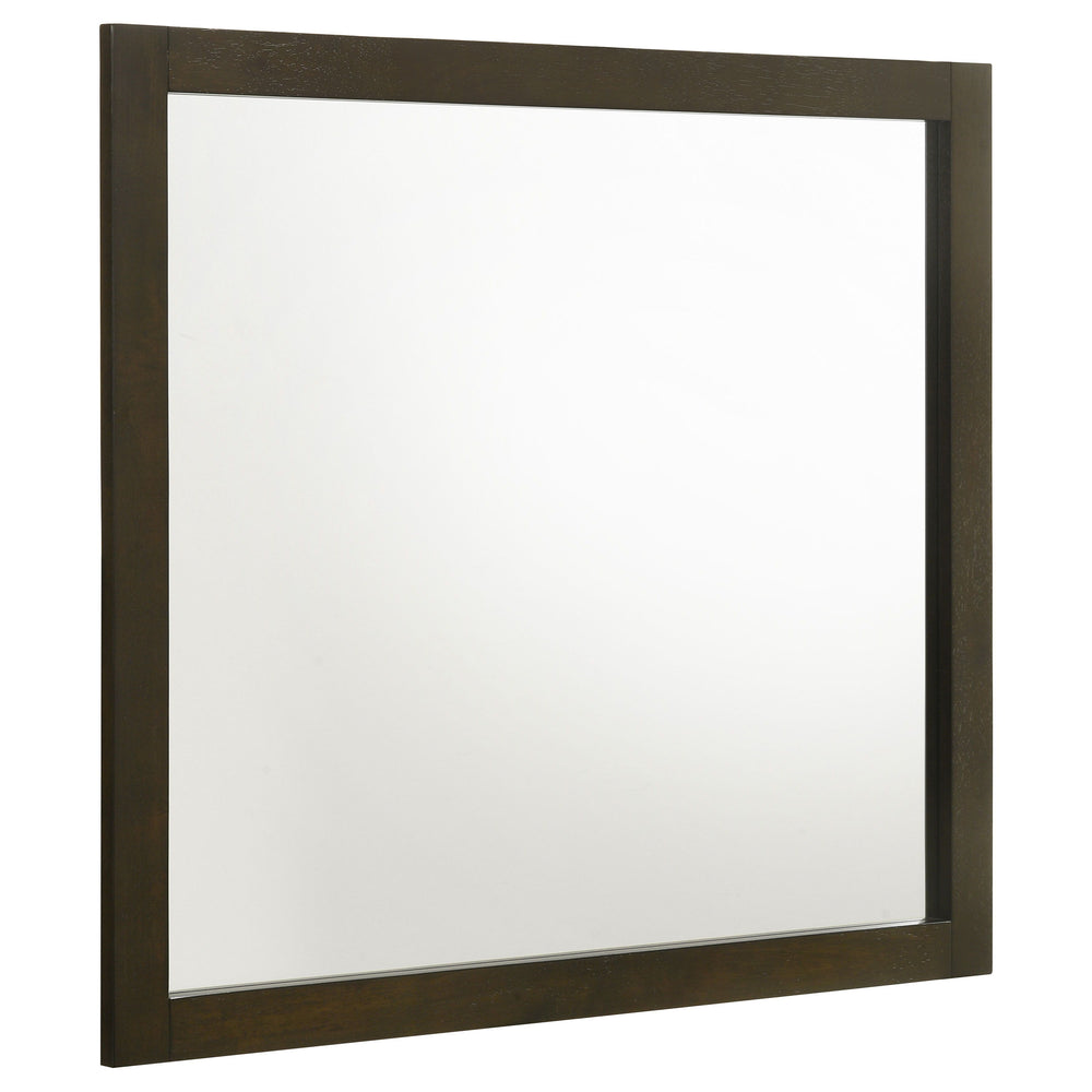 This dresser mirror brings light and depth to your bedroom, perfectly complementing your dresser with its clean lines and simple design. The dark cocoa finish on the frame adds warmth and sophistication, making it an ideal accent for a contemporary or tra