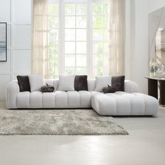 Manilla - Sectional Sofa With 8 Pillows - Ivory White Linen<br/><br/><b>Product Features</b><ul><li>Seat Construction: Pocket Coil</li><li>Wooden Inner Frame</li><li>Tight Seat & Back Cushion</li><li>Channel Tufted</li><li>Accent Pillows Included</li></ul