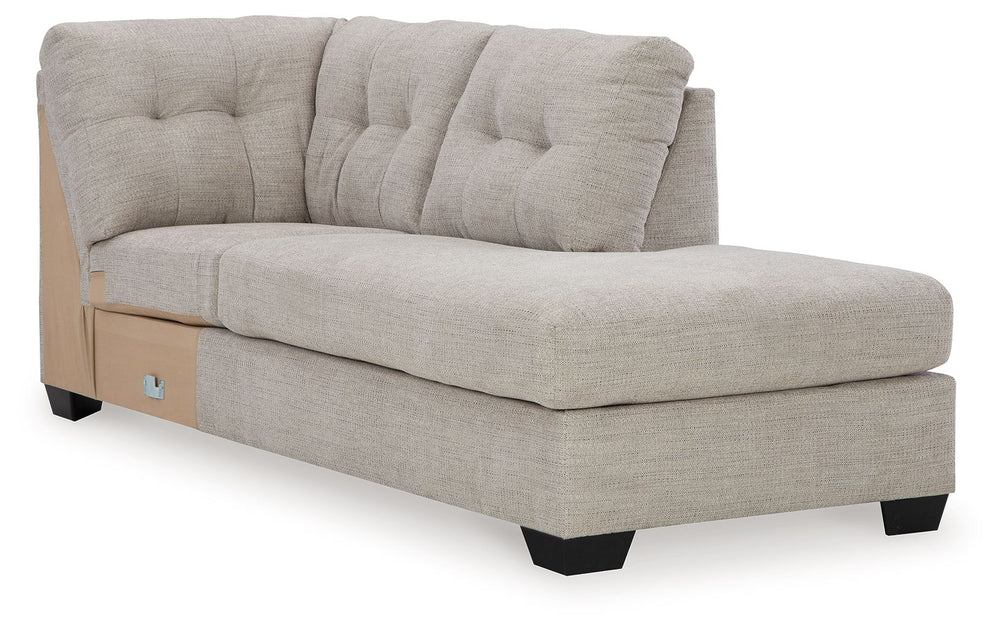 This right-arm facing corner chaise is made with polyester upholstery. Pairs with other items in the series to make a sectional.<br><br><b>Additional Dimensions</b><br><ul><li>Arm height: 25-"</li><li>Seat depth: 74-"</li><li>Seat height: 20-"</li><li>Top