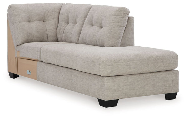 This right-arm facing corner chaise is made with polyester upholstery. Pairs with other items in the series to make a sectional.<br><br><b>Additional Dimensions</b><br><ul><li>Arm height: 25-"</li><li>Seat depth: 74-"</li><li>Seat height: 20-"</li><li>Top
