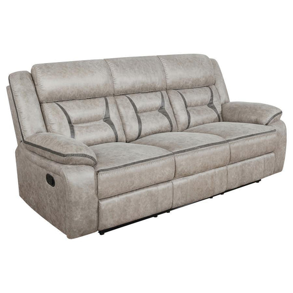 Greer - Upholstered Motion Reclining Sofa - Taupe