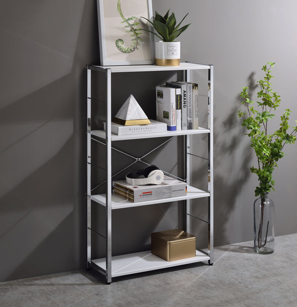 Tennos - Bookshelf - White & Chrome Finish