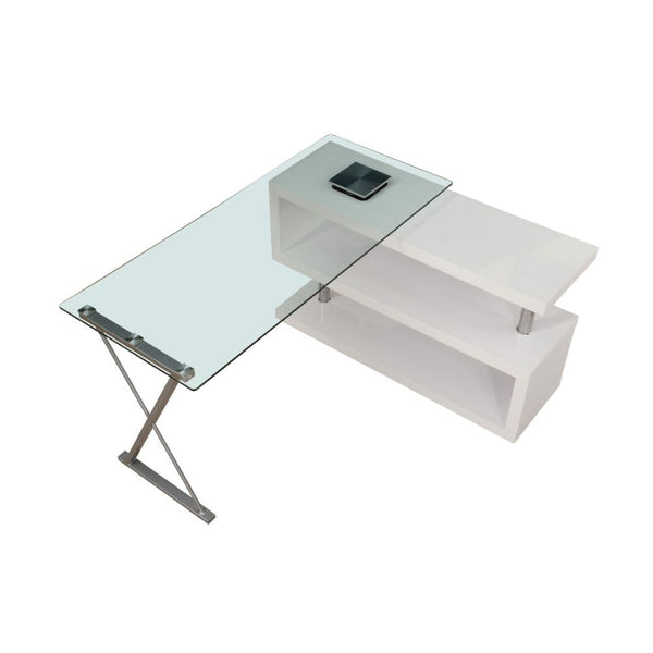 Buck - Desk - White High Gloss & Clear Glass