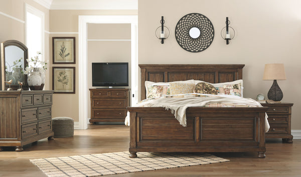 Made with Acacia veneers/engineered board and hardwood solids with a tobacco brown finish. Framed drawers feature fully finished dovetailed drawer boxes, ball bearing side glides and round metal knobs in an aged brass color finish. Dresser features a hidd